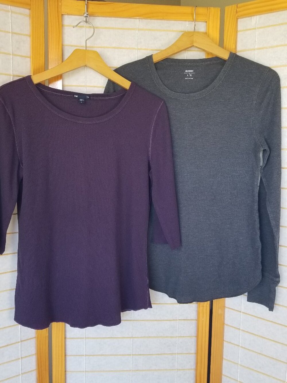 Waffle Knit Thermal Shirts Set of Two Gray Purple Gap Old Navy Size Large
